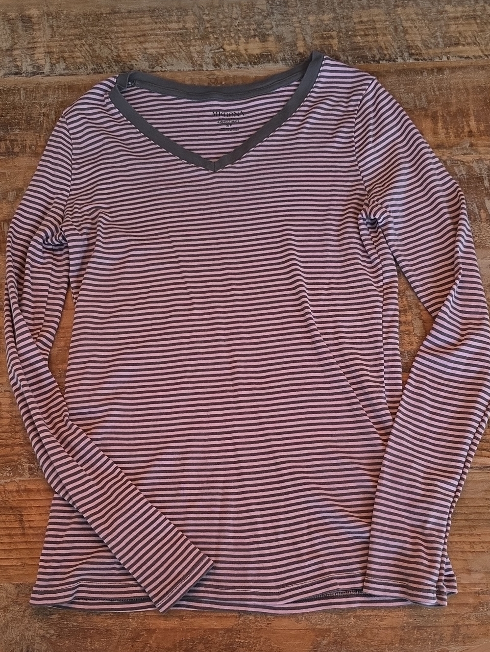 Merona Striped V-Neck Long Sleeve Top in Pink and Gray